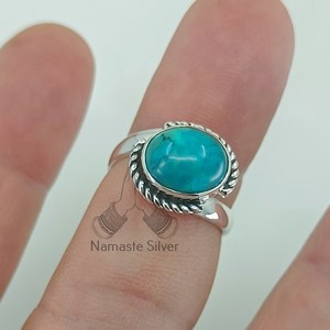 Turquoise Gemstone <b>Ring</b> Handmade Boho <b>Statement</b> Sterling <b>Silver</b> Jewelry Rhodium for Birthday Anniversary Wedding Christmas Gift - Product Image 2