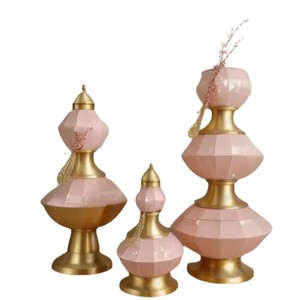 Support de service à étages moderne en laiton de luxe rose et or, décoration islamique pour le Ramadan, avec croissant de lune, décoration de la maison pour l'Aïd Moubarak - Product Image 1
