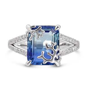 Rose Gold Plated <b>Emerald</b> Cut Gemstone <b>Ring</b> Inlaid Sterling <b>Silver</b> - Product Image 1