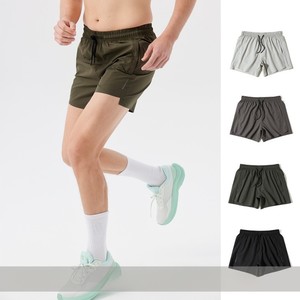 Pantalones cortos divididos sin costuras para hombre, pantalones cortos deportivos para correr tejidos transpirables de secado rápido, sólidos, ligeros, informales, con logotipo personalizado, envío DDP - Product Image 1