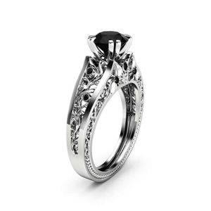 Bague de fiançailles RITZIN en or rose avec diamant noir taille ronde serti de griffes pour femme - Product Image 1