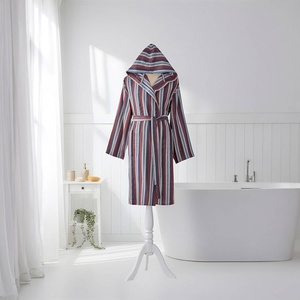Peignoir turc à rayures contrastées bordeaux et marine, à capuche - Product Image 5