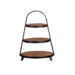 Soporte para tartas de hierro y madera de 3 niveles Diseño ventajoso Servidor de dulces de chocolates de forma redonda al precio más bajo - Product Image 4