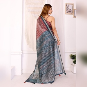 Traje Tradicional Geométrico de Chanderi para Fiesta, el Más Vendido, Elegante, Indio, Listo para Usar con Blusa - Product Image 3