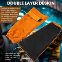 JNM SAFETY Sarung Tangan Kulit Sapi Asli untuk Pengelasan, Pelindung Lengan Tahan Panas & Api untuk Pria dengan Lubang Jempol, Pelindung Tangan