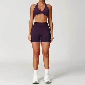 Chaud femmes léger 4 pièces respirant ensemble de vêtements de sport Logo personnalisé veste à glissière haut court Yoga Leggings solide vêtements de sport - Product Image 4