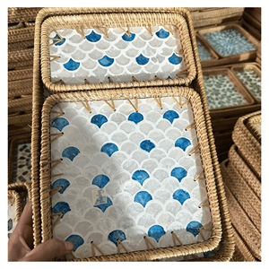 Plateau bohème en nacre et coquille de bambou, non toxique, écologique, fabriqué au Vietnam, pour la décoration de table à manger, cadeaux d'affaires - Product Image 4