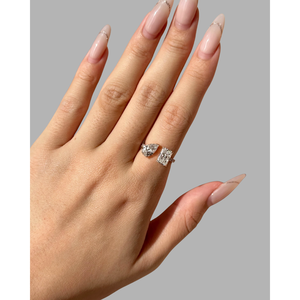 Bague manchette en or rose 14 carats avec diamant de laboratoire taille poire radiant de 2,50 carats, certifié IGI, E VVS2, pavé géométrique ouvert de diamants - Product Image 2