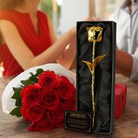 Meilleures ventes - Rose naturelle préservée plaquée or 24 carats, design classique, pour anniversaire, Saint-Valentin, cadeaux d'anniversaire de mariage, décoration de la maison