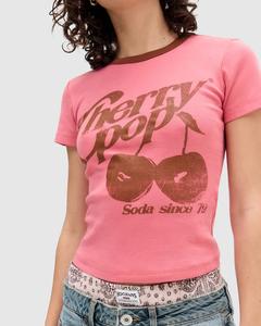 เสื้อยืดเชอร์รี่ ป๊อป ริงเกอร์สำหรับผู้หญิง-ลายพิมพ์เป็นมิตรกับสิ่งแวดล้อมในฤดูร้อนแบบหลวม - Product Image 5