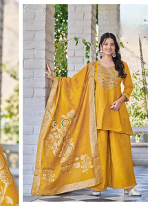 Ligero Heavy Shimmer bordado cuello trabajo 3 piezas de secado rápido Kurti con Plazo y Dupatta Set para ocasiones de fiesta - Product Image 2