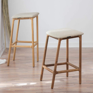 Chaise haute en bois avec coussin de siège, tabouret de bar minimaliste en bois pour café, îlot de cuisine et restaurant. - Product Image 2