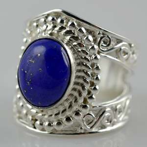 Handmade 925 Sterling Silver Boho <b>Ring</b> <b>Lapis</b> <b>Lazuli</b> Natural Blue Oval Gemstone Inlay Perfect September Birthstone September - Product Image 3
