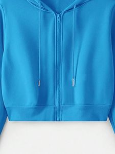 Sudadera corta con capucha personalizada para mujer, sudaderas con capucha informales para mujer, Sudadera con capucha extragrande recortada con cremallera - Product Image 6