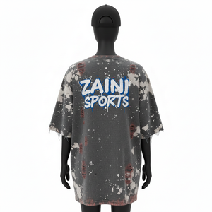 Camiseta Oversize para Mujer, 220 GSM, Algodón Grueso, Jersey Sencillo, Lavado Ácido, Gris con Paneles Rojos, Bolsillos, Estampado, Camiseta de Algodón para Mujer - Product Image 2