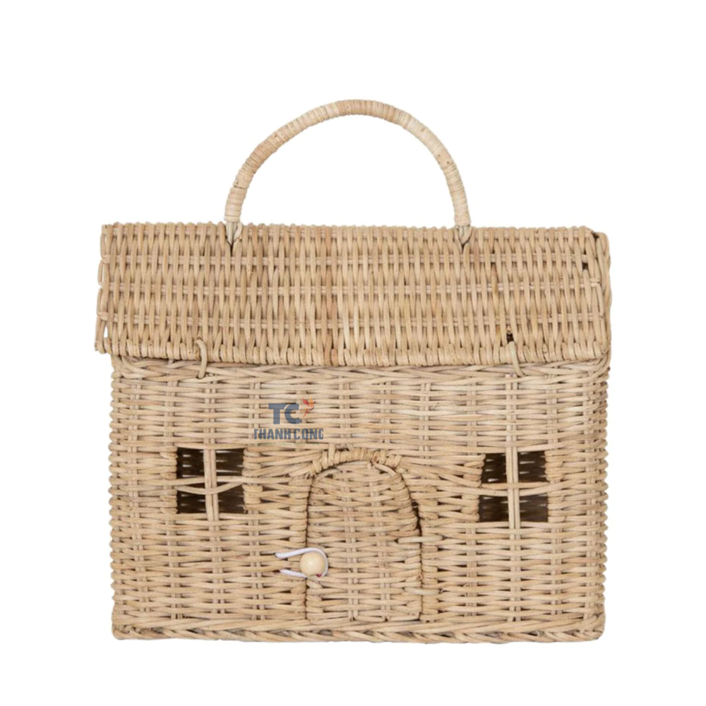 Handgemaakte Rotan Casa Tas Geweven Huis Rotan Tassen Schattige Rieten  Strozakken Kinderen Vintage Geschilderde Rieten Mand