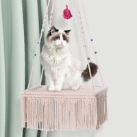 Motif solide lin chat balançoire lit suspendu tissé corde hamac support animal intérieur confortable en bois chat lit