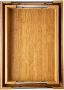 Plateau de service rectangulaire en bois avec poignées, plateau de service en bois naturel pour les aliments Post Modern - Product Image 4