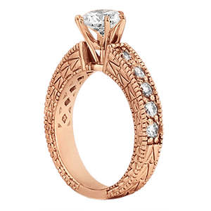 Anillo de Compromiso de Oro Rosa de 18K con Diamante de 0.70ct Estilo Antiguo - Product Image 4