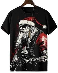 T-shirt personnalisé pour homme, imprimé graphique Père Noël noir, streetwear de Noël, coton, manches courtes, décontracté, surdimensionné, mode de vacances - Product Image 1