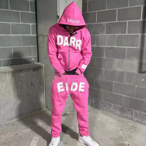 ชุดวอร์มปักลายแบบกำหนดเอง 500 GSM ทรงขาตรง ผ้าฟลีซคอตตอน 100% ชุดออกกำลังกาย เสื้อฮู้ดดี้และกางเกงขายาวสำหรับผู้ชาย - Product Image 4