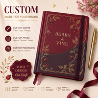 Carnet A5 personnalisé LABON, couverture rigide motif vigne de baies, carnet floral bordeaux, agenda à points, avec élastique, idéal pour les marques de boutiques cadeaux