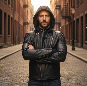 เสื้อฮู้ดหนังสำหรับผู้ชาย/เสื้อแจ็กเก็ตหนังมีฮู้ดสำหรับผู้ชายและผู้หญิงคุณภาพพรีเมี่ยม | แจ็คเก็ตพร้อมฮู้ด - Product Image 2