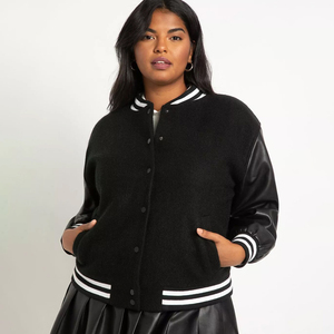 Vente en gros Veste longue d'hiver en laine et en cuir pour femmes avec logo personnalisé Style universitaire Remplissage en coton imprimé Techniques tricotées - Product Image 5