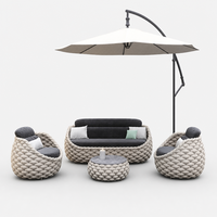 Canapé d'extérieur en rotin tressé en alliage d'aluminium trois places de style nordique, imperméable et résistant aux UV, pour balcon et cour