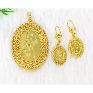 Ensemble de pendentifs à breloques ensemble de bijoux plaqué or indien dubai arabe ensemble de pendentifs boucles d'oreilles collier chaîne pour femmes - Product Image 4