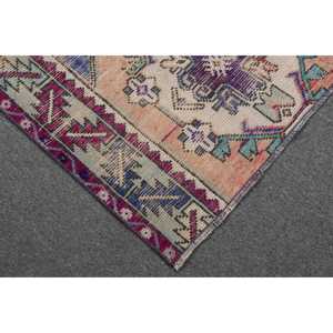 Vintage Turkish Rug, 2.6x5.3 ft Rug, <b>Red</b> Striped <b>Wool</b> Rug - Product Image 5