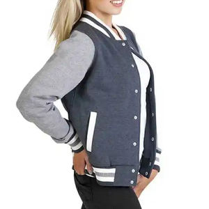 Cómoda chaqueta universitaria de talla grande de Color personalizada, chaqueta universitaria de mujer con mangas de cuero de lana de alta calidad - Product Image 2