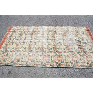 Classic Beige Floral Vintage Turkish Large Area <b>Rug</b> 4.3' X 8.2' Wool Latex for Entryway Rectangular Shape <b>Boho</b> Patchwork Hallway - Product Image 3