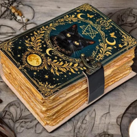 Carnet Grimoire Classique Fait Main en Cuir Véritable avec Motif Chat et Lune, Cahier Wiccan, Carnet de Croquis, Sorcellerie Animale, Fête des Mères