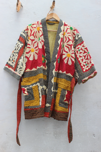 Veste de travail à manches longues pour femmes, veste en Patchwork matelassé, Kantha, Kimono, manteau Vintage en Patchwork - Product Image 5
