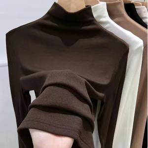 Couche de base en polaire respirante en coton, couleur unie, col roulé, manches longues, automne-hiver - Product Image 1