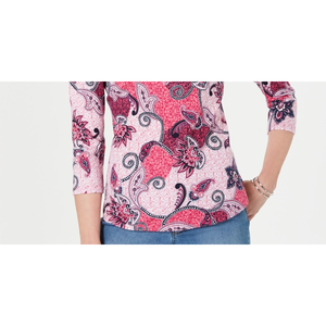 Top da Donna Charter Club in Cotone Rosa Stampato, Manica 3/4, Stile Casual e Formale, Taglia XS - Product Image 3