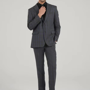 Costumes d'affaires élégants pour hommes - Pantalon ajusté, veste anti-froissement en laine/polyester, pantalon de qualité supérieure pour les événements de bureau modernes - Product Image 1