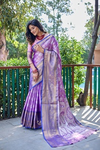 Latest Designer Banarasi Silk Zari Weaving Border Saree Indian & Pakistani Clothing by Fab Zone - Product Image 5