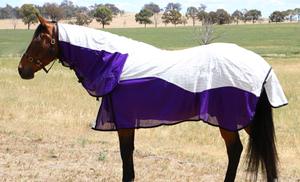 Couverture de cheval respirante en maille avec col amovible - Couverture de cheval d'été protectrice - Couverture combinée pour cheval blanc et violet - Product Image 2