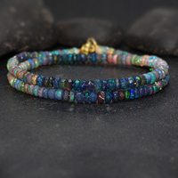 Perles d'Opale Noire Facettées de Luxe, Véritable Opale Gemme Faite à la Main, Argent Sterling 925 Plaqué Or 18K, Certifiées GIA, pour Femme
