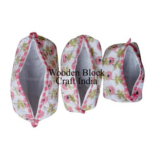 New Stylish 3 Piece white floral print <b>Quilted</b> Fabric Toiletry 3 Pouch Set Durable Travel Organizer Cosmetic <b>Bags</b> Cases - Product Image 4