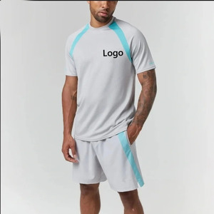 Ensemble t-shirt et short à logo réfléchissant personnalisé derniers vêtements de course respirants d'été pour hommes avec techniques lavées - Product Image 1