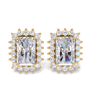 Boucles d'oreilles clous en diamant taille radiant double halo 1,24 carat, or jaune, blanc et rose 9K, fermoir à vis, bijoux de luxe pour mariée - Product Image 5