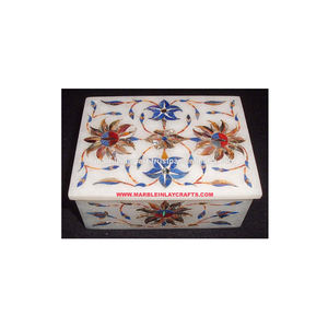 Antique Marble Handmade Of Rectangular Shape For Jewelry Storage <b>Boxes</b> Giveaways Handicrafts Modern <b>Floral</b> Leaf Inlay Design Box - Product Image 1