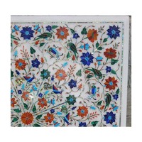 Table basse carrée en marbre blanc pur du Vietnam, faite à la main, imitation antique, incrustation Pietra Dura en pierre naturelle, décoration intérieure