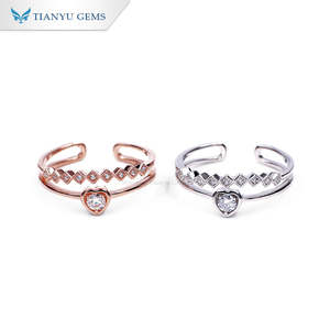 Bague Tianyu en argent sterling 925, sertie de moissanite pavée, 2 couleurs, design cœur, accessoire quotidien pour un style décontracté - Product Image 1