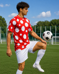 Maillot de football personnalisé à pois rouge et blanc, imprimé moderne, respirant, par sublimation, uniforme d'équipe, vente en gros OEM - Product Image 5