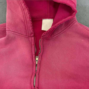 Sudadera con capucha recortada lavada con ácido de fabricante de ropa personalizada 100% algodón Sudadera con capucha en blanco funcional Distress Vintage Zip Hoodie Unisex - Product Image 3