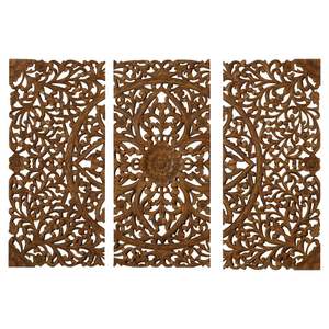 Art mural floral en bois (ensemble/3) : Panneaux botaniques sculptés à la main en brun pour la décoration du salon, de la chambre à coucher, de la salle à manger - Product Image 2